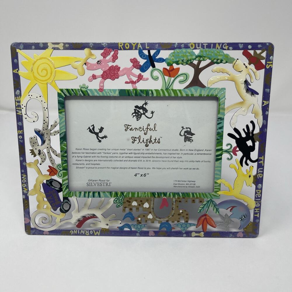 Karen Rossi Prince Dog Metal Picture Frame 4x6 Playful Colorful Dogs Silvestri
